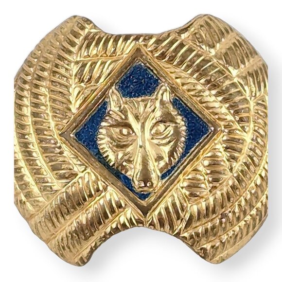 Cub Scout Neckerchief Slide Boy Scouts Tie Clip Blue Gold Toned Wolf Vintage BSA - Picture 3 of 10